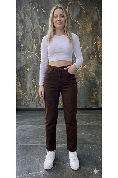 comfort jeans Καφέ Παντελόνι Τζιν με Σούπερ Ψηλή Μέση Ελαστικότητα και Άνεση ...