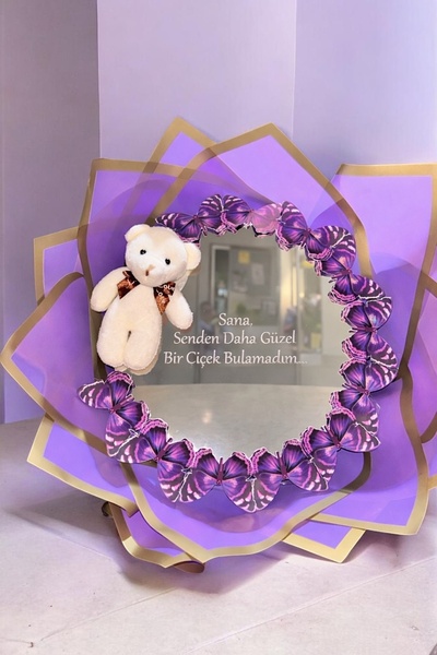 exzone Led ışıklı Aynalı Ayıcıklı Kelebek Buket’i 11 Adet Kelebek Anneye Sevg...