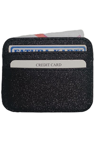 ATA TANITIM Card Holder, Black Color Glitter Fabric Card Holder