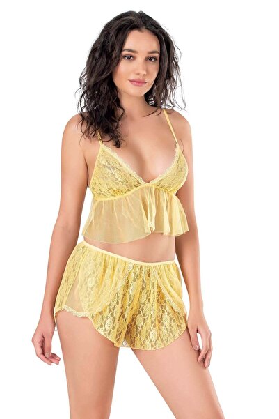 PRIMODA Women'S, Yellow, Tulle Shorts Set
