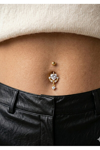 kurukafagift Göbek Çelik Piercing Beyaz Kapli Taşlı Damla Model