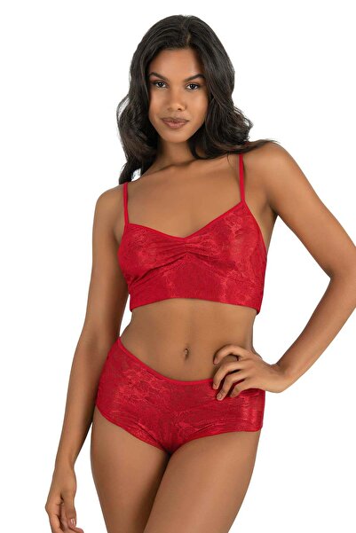 PRIMODA Women's red satin shorts set