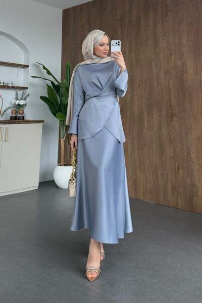 Şulemoda Giyim Set cu fustă din satin Olga, gri