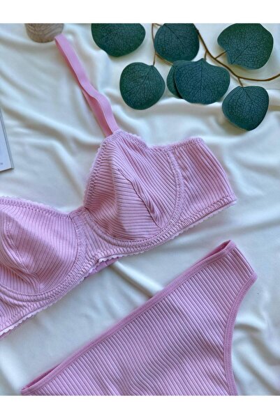 DİA SENSE Pamuklu Kapsız Balenli Pembe Sütyen & Tanga Takımı – Nefes Alabilen...