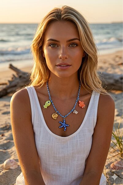 Ares 01 Store 💗 mavi yıldız deniz figürlü charm detaylı yazlık kadın kolye 💗