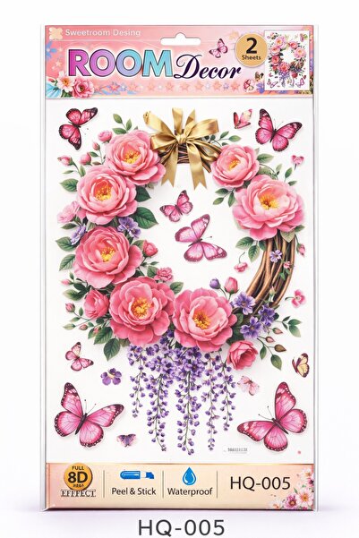 OEM 8D Decorative Wall Sticker with Floral Crown with Butterflies - 33 x 60 cm