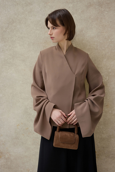 Birgül Bektaş Mink Sera Jacket with Pleated Detail on the Sleeve