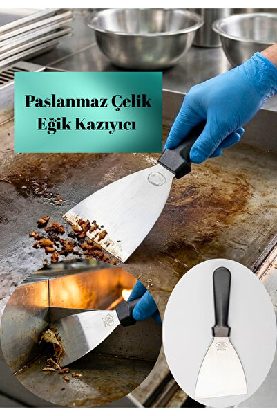 BRE HOME Paslanmaz Çelik Eğik Kazıyıcı Spatula | Profesyonel Izgara Temizleme...