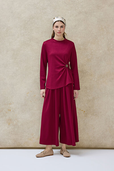 Birgül Bektaş Burgundy Drawstring Detailed Trouser Set