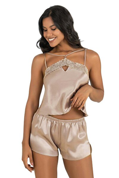 PRIMODA Women's stone wash satin shorts set