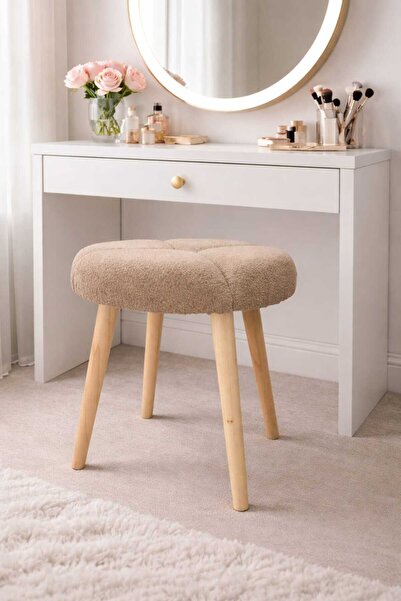 MervishDecor Ahşap Ayaklı Dekoratif Baklava Desenli Puf Tabure Bench Koltuk S...