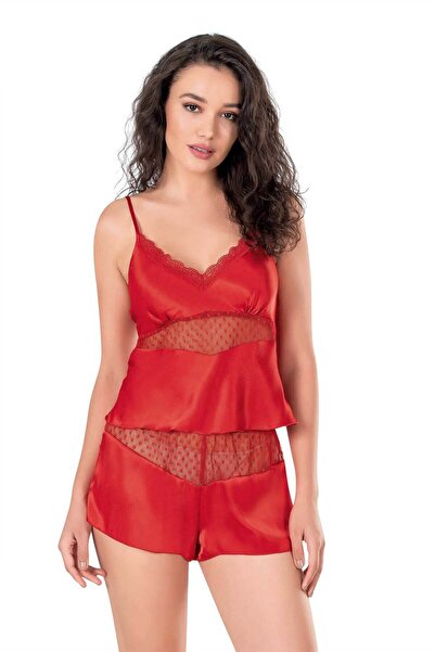 PRIMODA Women's red satin shorts set