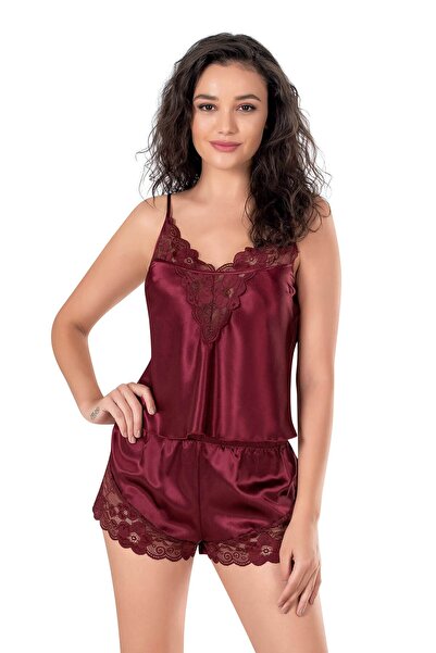 PRIMODA Women'S, Burgundy, Satin Shorts Set