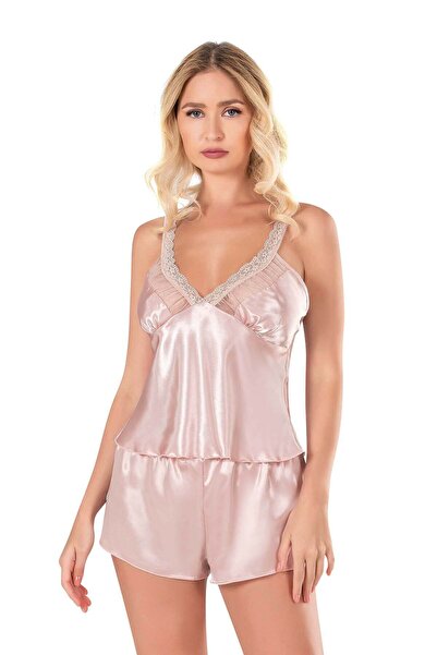 PRIMODA طقم شورت نسائي من الساتان، بودرة، ساتان