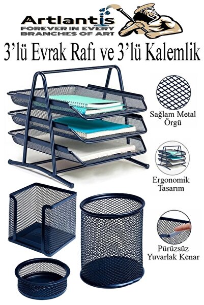 Artlantis Μεταλλική θήκη εγγράφων σε μπλε ναυτικό χρώμα, 3 τεμάχια και θήκη γ...