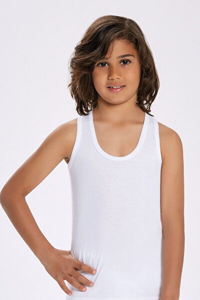 İlke قميص داخلي أبيض للأولاد مصنوع من القطن بنسبة 100%، ذو أشرطة سميكة وياقة ...