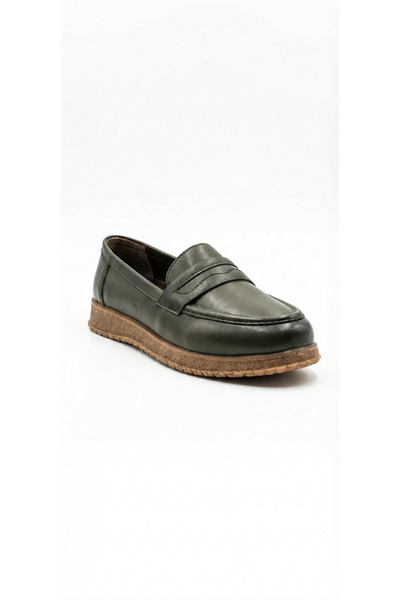 Ustalar Ayakkabı Çanta حذاء نسائي كاكي من الجلد الأصلي 562.2614