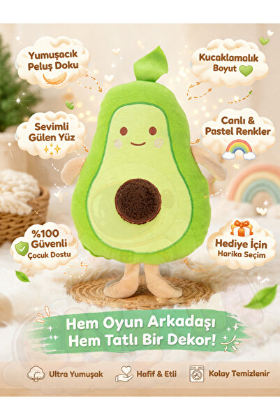 cayenna Sevimli Avokado Peluş Yastık - 45 cm Yumuşak Uyku Arkadaşı & Dekorati...