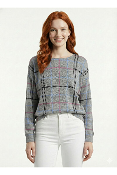 Neden Tekstil Women's Plaid Patterned Knitwear Blouse