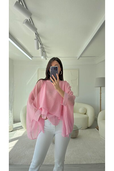 LUUNA STORE Elise Cape Chiffon Blouse - Pink