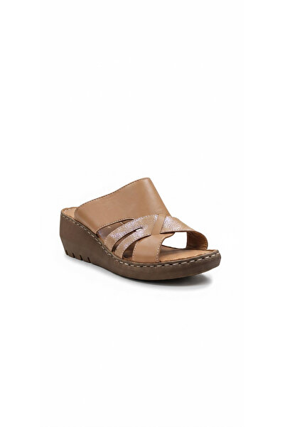 Ustalar Ayakkabı Çanta Taba glitter women's heeled slippers 647.1010