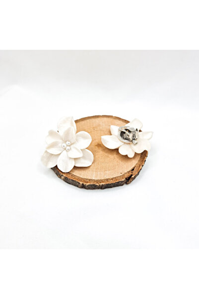 MYGRACE Handmade Earrings with Clips, Ivory, Flower, Polymer Clay and Stainle...