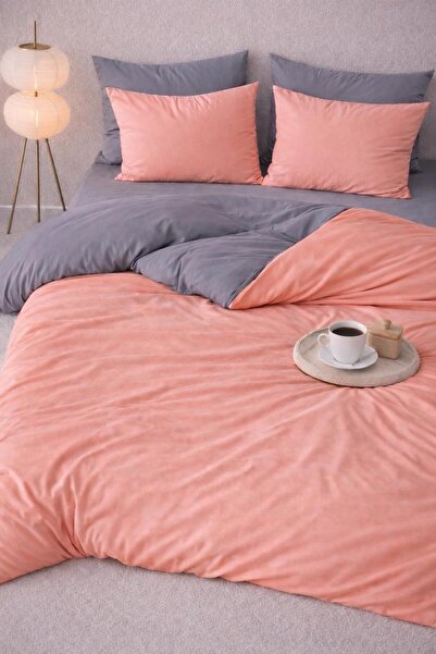 ROSERA HOME Double Elastic Sheet Duvet Cover Set Cotton Salmon-Grey