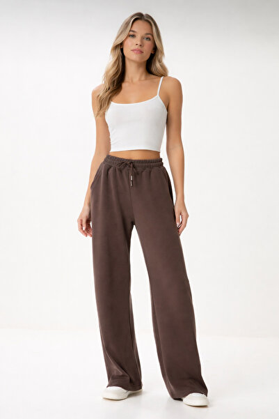 Heyya Γυναικείο φαρδύ παντελόνι φόρμας Modal σε καφέ χρώμα