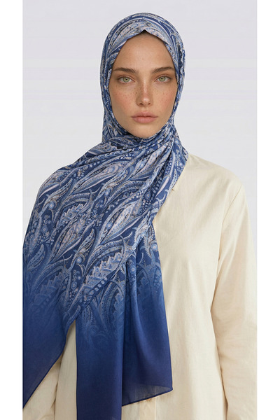 Karaca شال قطني منقوش من ALMERA - أزرق داكن / أبيض