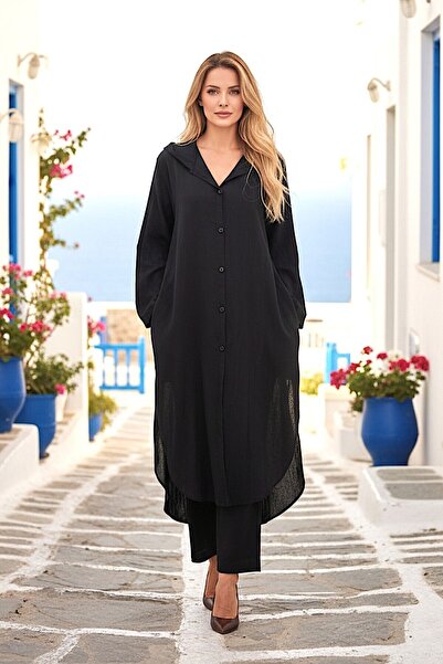 bacc Black Linen Shirt Set