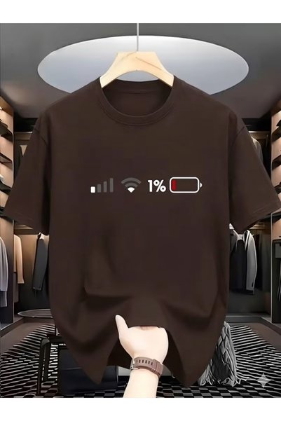 JENOLAN Men's Battery Icon Printed Oversize T-Shirt Loose Fit