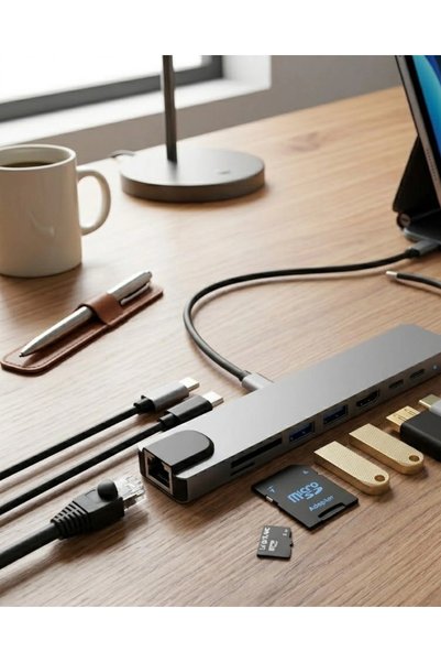 ArkhenX محول إيثرنت متعدد المنافذ من النوع C، 8 منافذ USB، HDMI، بطاقة SD