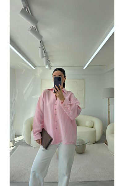 LUUNA STORE Striped Oversized Shirt - Pink