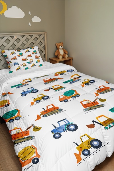 EVPANYA Hardworking Machines Patterned Single Duvet and Pillowcase