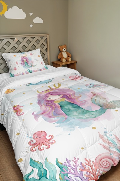 EVPANYA Mermaid and Friends Patterned Single Duvet and Pillowcase