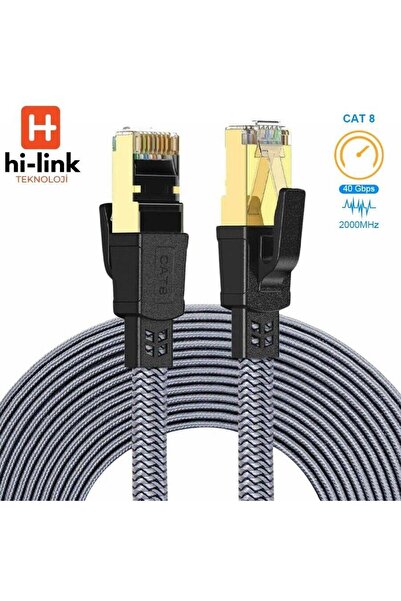 electroon hi-link 20Metre Flat Örgülü Cat8 Ethernet Kablo - Yüksek Hızlı 40Gb...