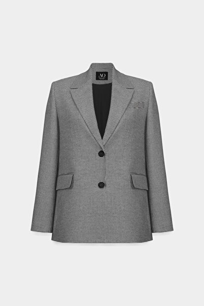 Açelya Okcu Premium Galen Houndstooth Boyfriend Woven Jacket