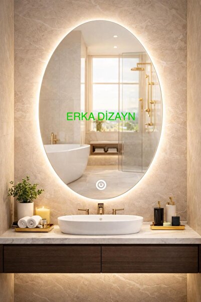 ER-KA DİZAYN 70X40 ELİPS AYNA Led'li Lavabo & Banyo Aynası (Dokunmatik Sensör...