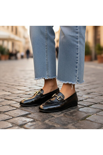 SOFT Noir Kırşık Detailed Comfortable Stylish Daily Orthopedic Ballerinas