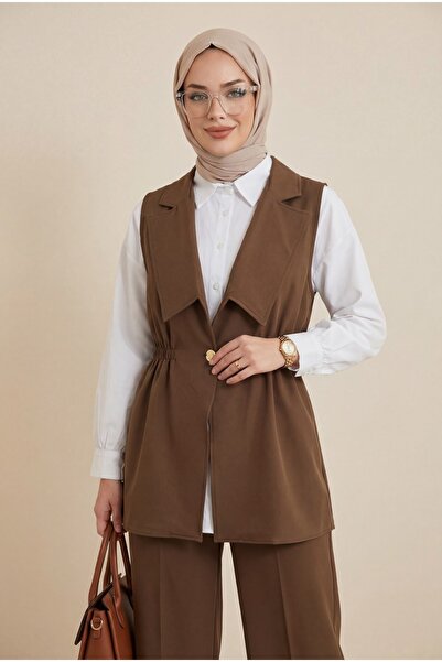 Modamorfo Double-breasted collar elastic waist vest pants modal set - coffee