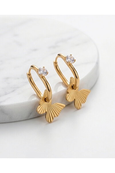HOSBUTIK Steel Gold Butterfly Earrings
