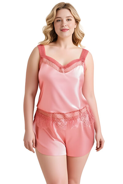 DYZSTAR Σετ Σορτς Babydoll από Κοραλί Σατέν σε Μεγάλο Μέγεθος Κομψά Γυναικεία...