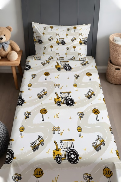 EVPANYA Small Construction Site Road Patterned Bedspread and Pillowcase