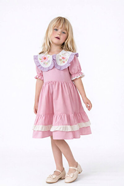 Arya Nisa Kids Момичешка рокля с бебешка яка, бродирана, цветна, с разкроени ...