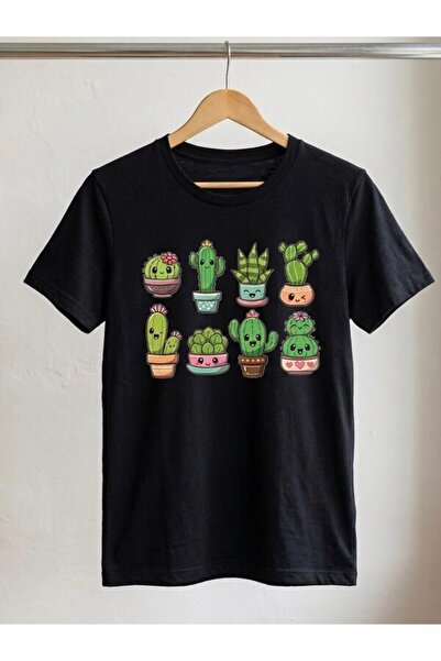 SİBELİZE Women's Oversize Cute Cactus Printed Compact T-Shirt