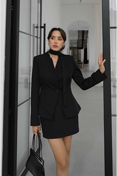 Havoş Black Micah Belted Detailed Jacket Skirt Set