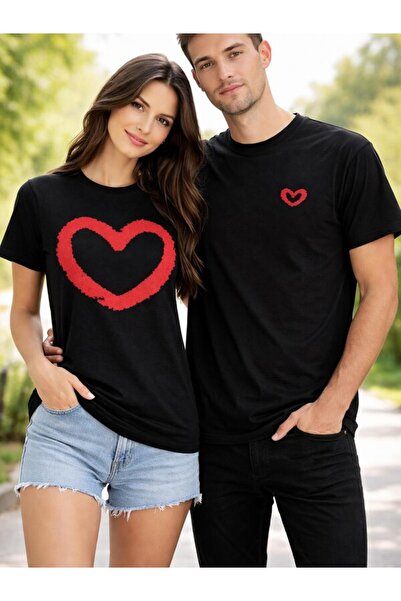 SİBELİZE Black Heart Printed Oversize Lover T-Shirt 2-Pack