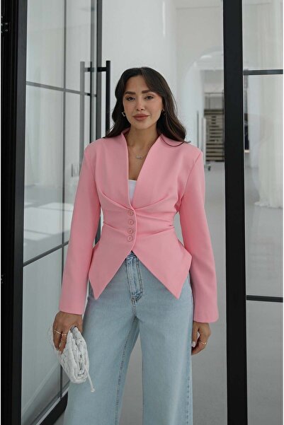 Havoş Pink Blazer Jacket with Tie-Back Detail on the Back
