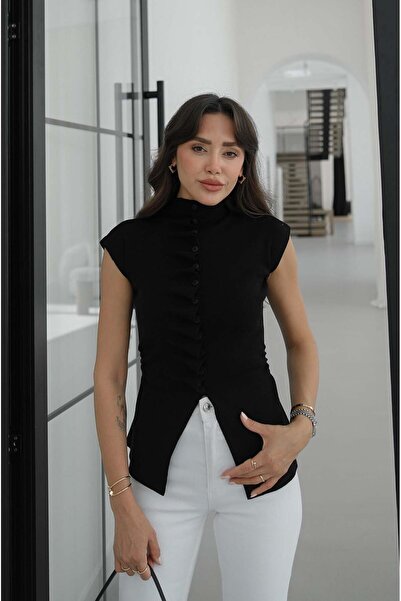 Havoş Siyah Marian Sıfır Kol Kazak