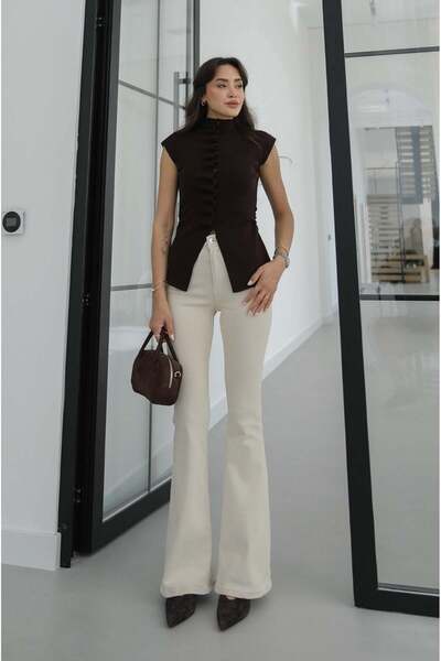 Havoş Μπεζ Νοτιοισπανικό τζιν παντελόνι με φαρδιά μπατζάκια